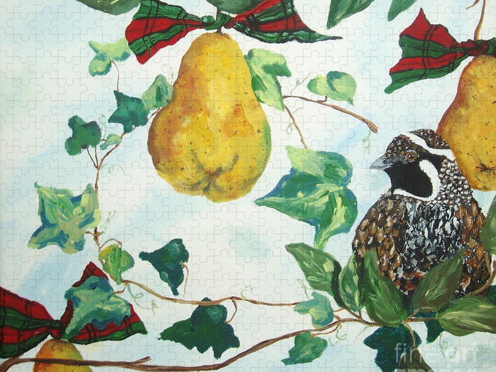  Partridge Bird Jigsaw Puzzle featuring the painting Partridge and pears by Reina Resto