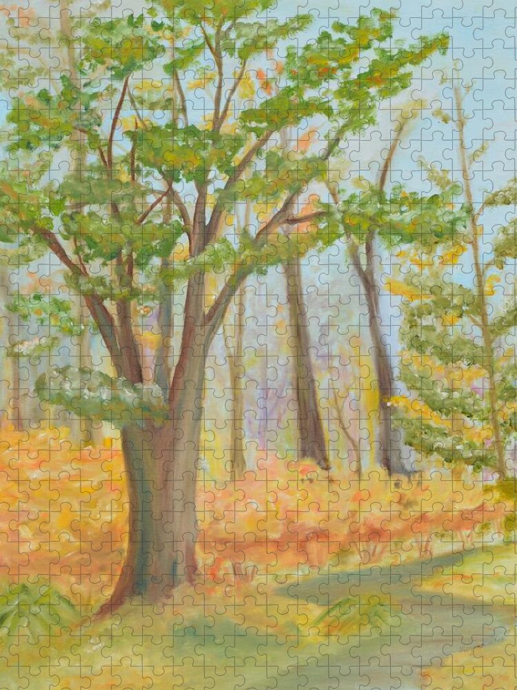 Path Jigsaw Puzzle featuring the painting Path of Trees by Meganne Peck