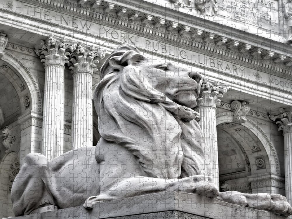 New York Public Library Jigsaw Puzzle featuring the photograph Patience The NYPL Lion by Susan Candelario
