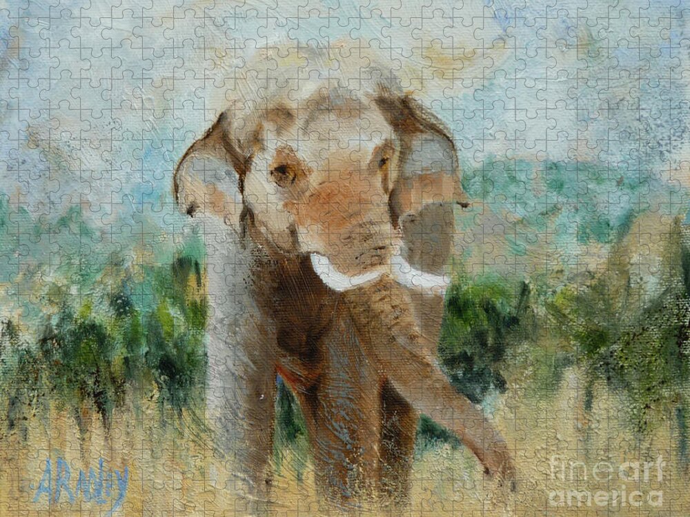 Elephant Elephants Wildlife Sanctuary Animal Animals African Asian Prince Chang Dee Performing Animal Welfare Society Jigsaw Puzzle featuring the painting Peace for Prince by Ann Radley