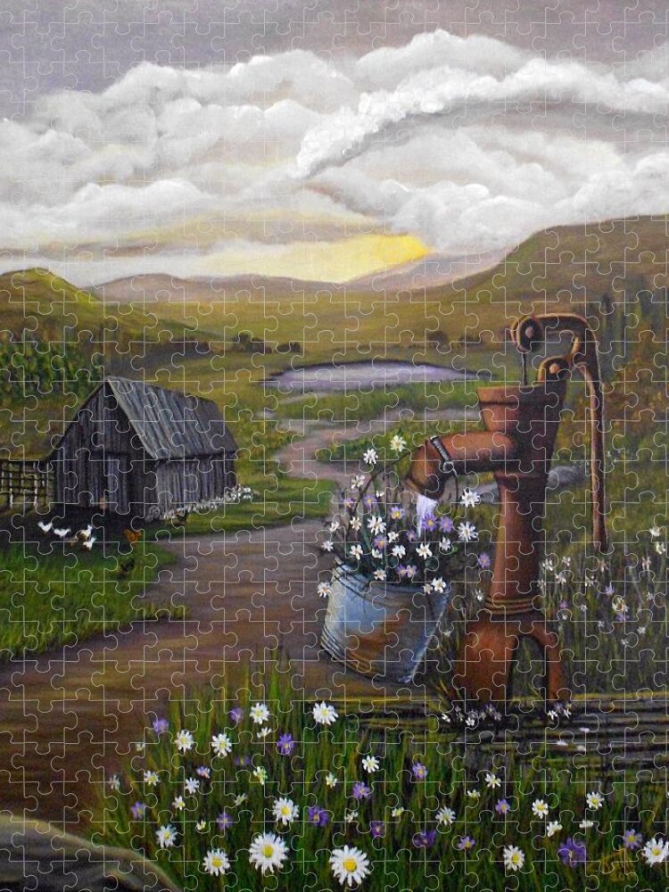 Landscape Jigsaw Puzzle featuring the painting Peace in the Valley by Sheri Keith