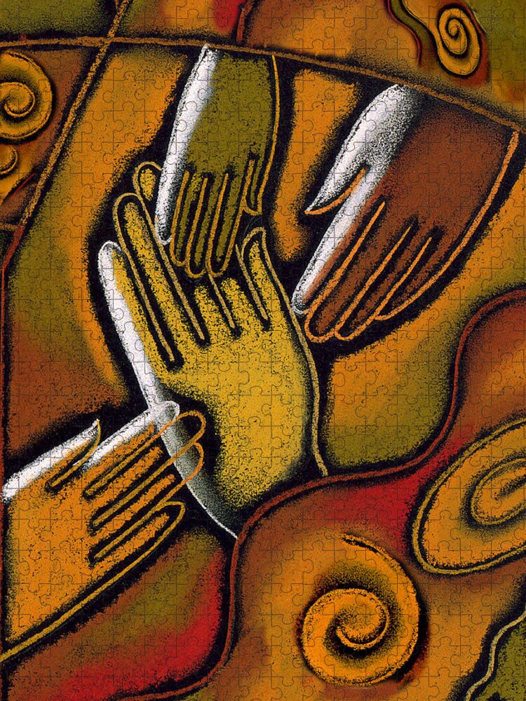 African Ethnicity Asian Ethnicity Caucasian Color Image Community Concept Diversity Four People Friend Hand Harmony Hope Identity Illustration Illustration And Painting Individuality Latin American And Hispanic Ethnicity Multi-ethnic Group Peace People Together Tranquil Scene Vertical Watercolor World Peace African American Anticipation Asian Calm Close-up Color Colour Drawing Four Friendship Hispanic Jointly Painting Person Personality Rapport Tranquility Variety Western European Art Painting Jigsaw Puzzle featuring the painting Peace by Leon Zernitsky