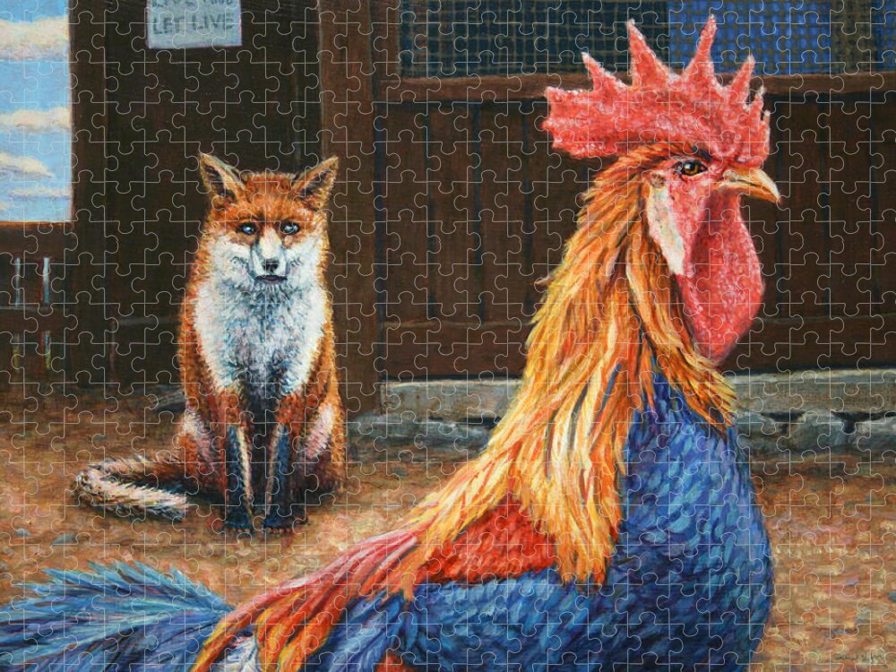 Rooster Jigsaw Puzzle featuring the painting Peaceful Coexistence by James W Johnson
