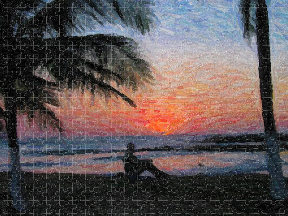 Sunset Jigsaw Puzzle featuring the painting Peaceful Sunset by David Gleeson