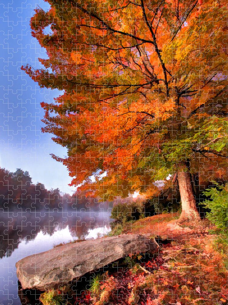 Blue Ridge Parkway Jigsaw Puzzle featuring the painting Peak of Color - Blue Ridge Parkway Price Lake by Dan Carmichael