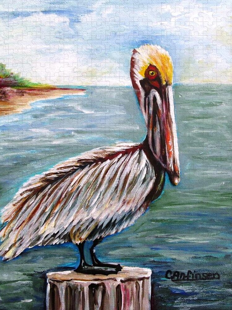 Pelican Jigsaw Puzzle featuring the painting Pelican Pointe by Carol Allen Anfinsen