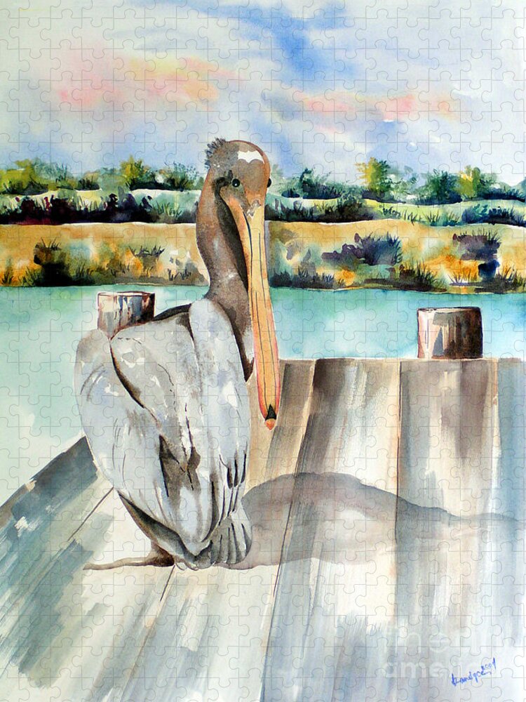 Pelican Painting Jigsaw Puzzle featuring the painting Pelican with an Attitude by Kandyce Waltensperger