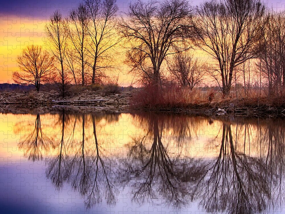Sunrise Jigsaw Puzzle featuring the photograph Pella Crossing Sunrise Reflections HDR by James BO Insogna