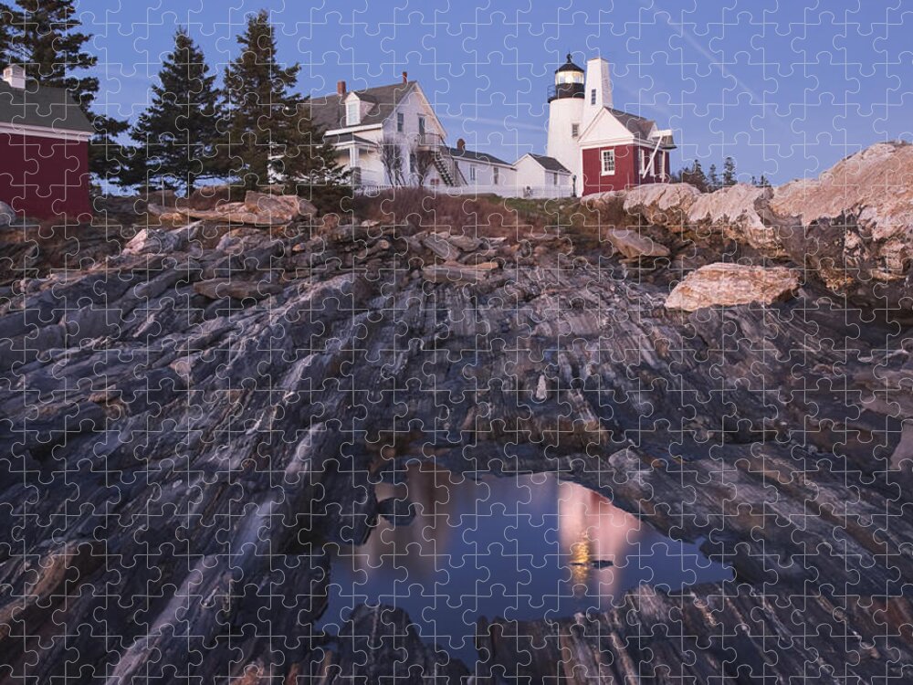 Pemaquid Point Lighthouse Jigsaw Puzzle featuring the photograph Pemaquid Point Lighthouse Tide Pool Reflection on Maine Coast by Keith Webber Jr