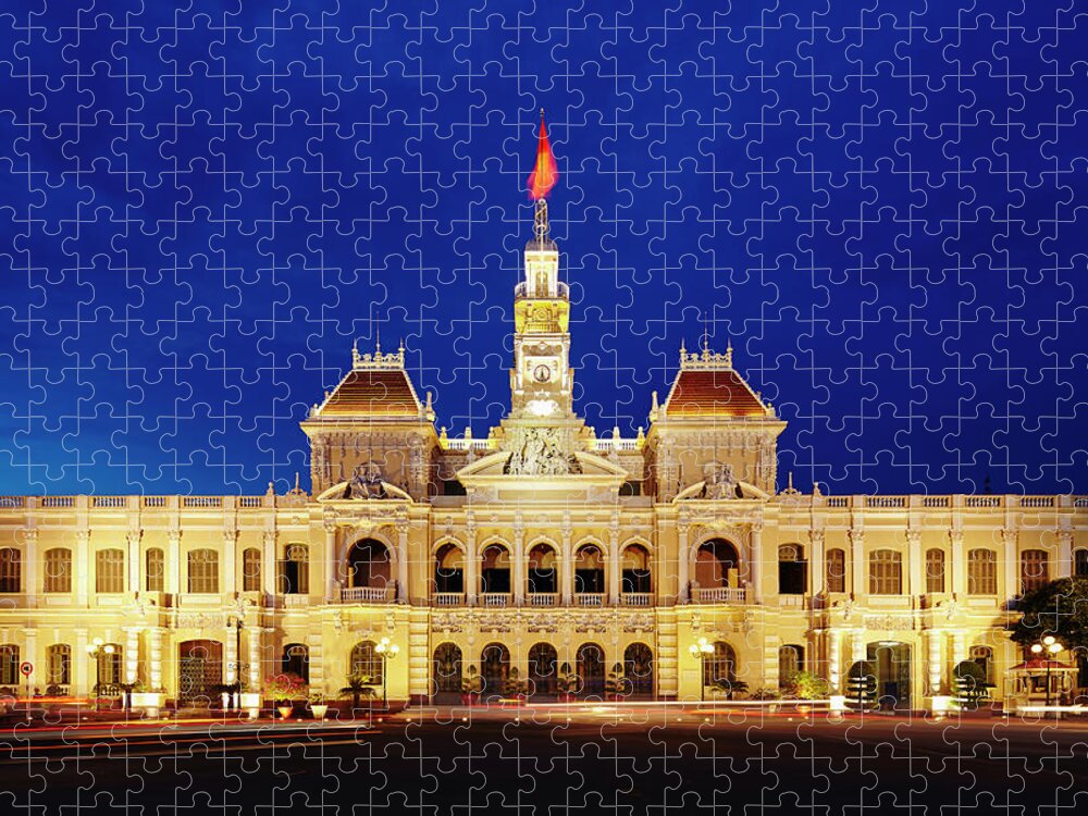 Ho Chi Minh City Jigsaw Puzzle featuring the photograph Peoples Committee Building At Night by Ultra.f