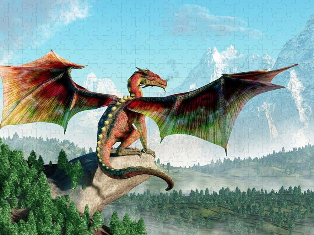 Perched Dragon Jigsaw Puzzle featuring the digital art Perched Dragon by Daniel Eskridge