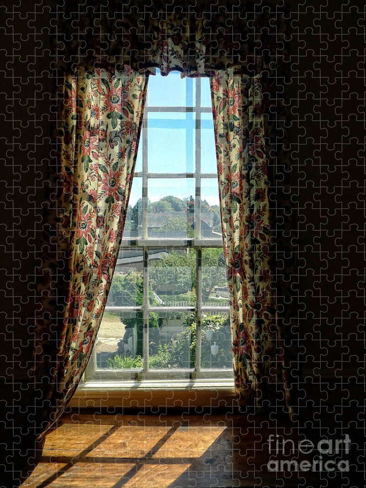 Window Jigsaw Puzzle featuring the photograph Period window with floral curtains by Edward Fielding