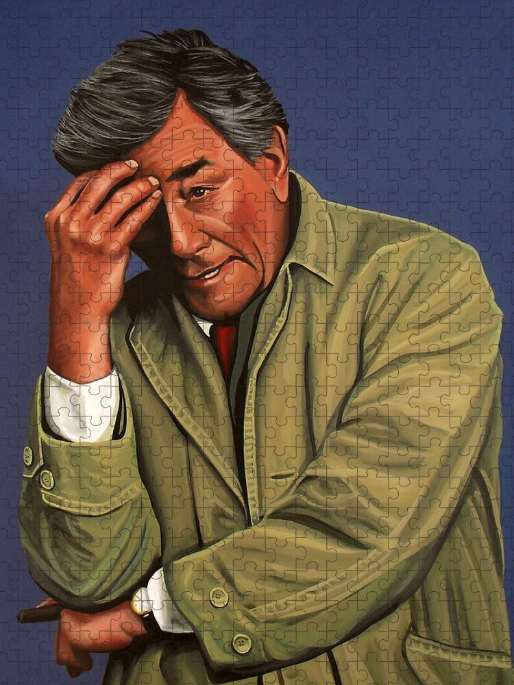 Peter Falk Jigsaw Puzzle featuring the painting Peter Falk as Columbo by Paul Meijering