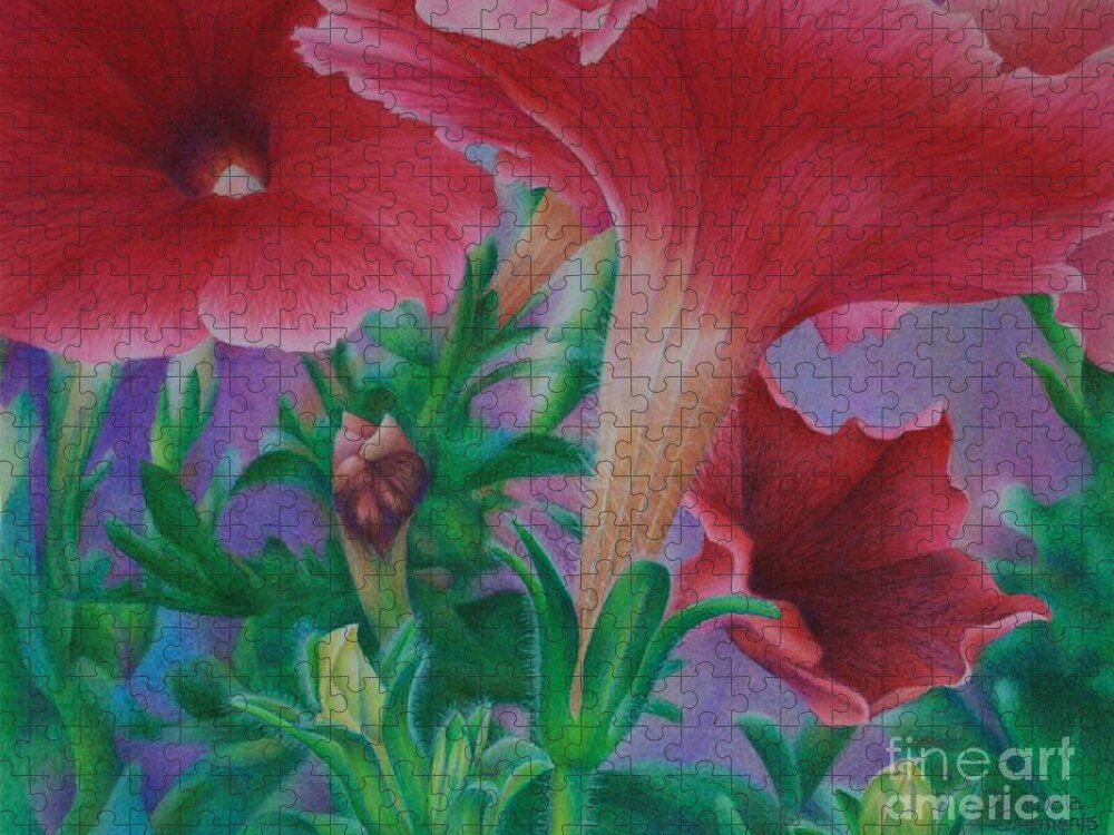 Flowers Jigsaw Puzzle featuring the painting Petunia Skies by Pamela Clements
