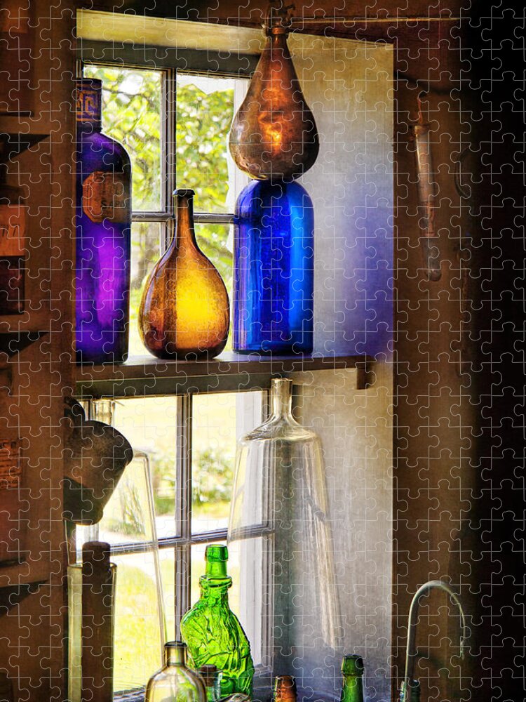 Hdr Jigsaw Puzzle featuring the photograph Pharmacy - Colorful glassware by Mike Savad