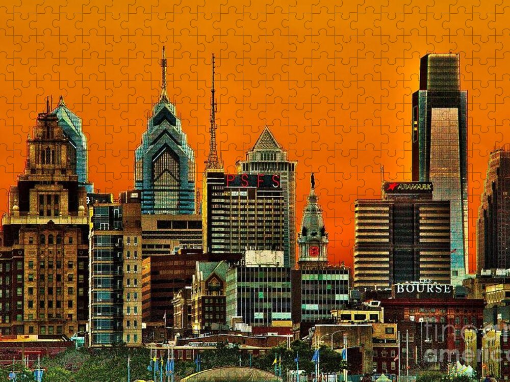 Sunset Jigsaw Puzzle featuring the photograph Philly Sunset by Nick Zelinsky Jr