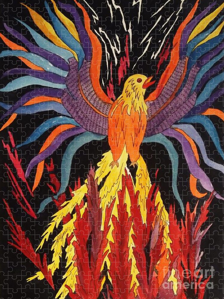 Phoenix Rising Jigsaw Puzzle featuring the painting Phoenix Rising by Ellen Levinson