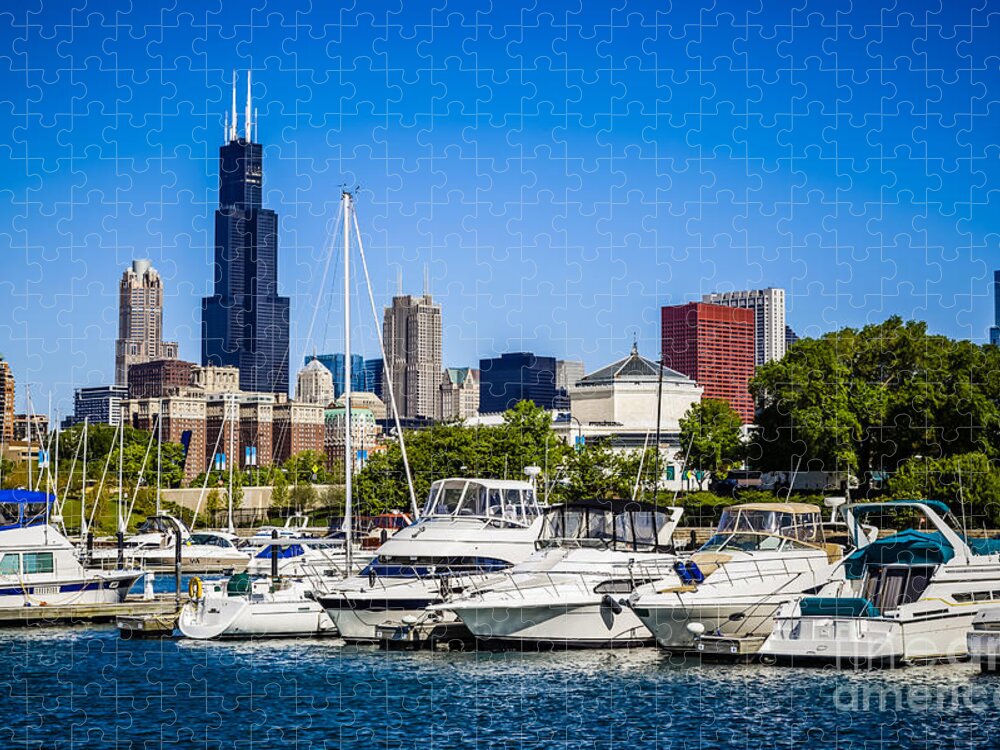 America Jigsaw Puzzle featuring the photograph Photo of Chicago Skyline with Burnham Harbor by Paul Velgos