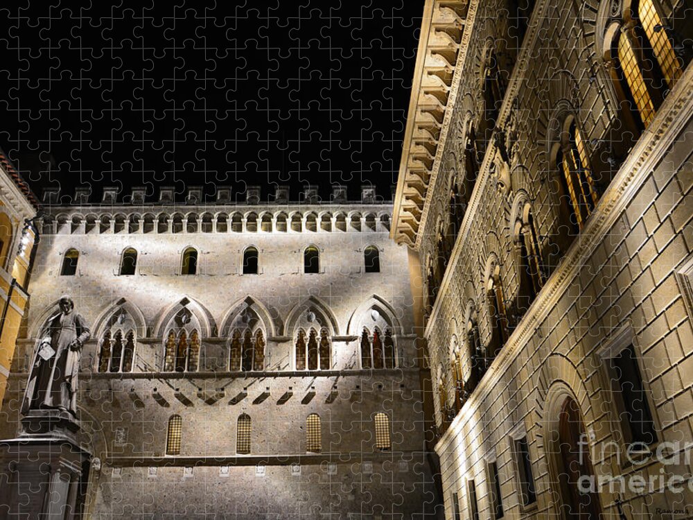 Piazza Salimbeni Jigsaw Puzzle featuring the photograph Piazza and Palazzo Salimbeni in Siena by Ramona Matei