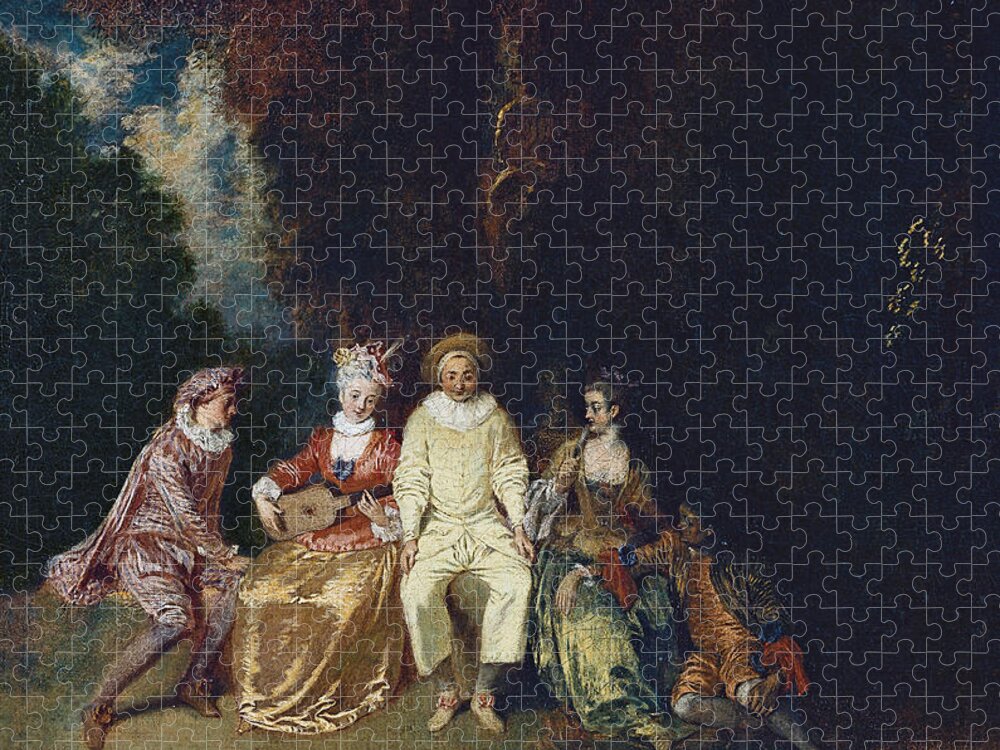 Antoine Watteau Jigsaw Puzzle featuring the painting Pierrot Content by Antoine Watteau