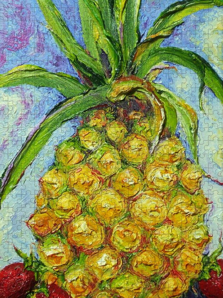Pineapple Jigsaw Puzzle featuring the painting Pineapple and Strawberries by Paris Wyatt Llanso
