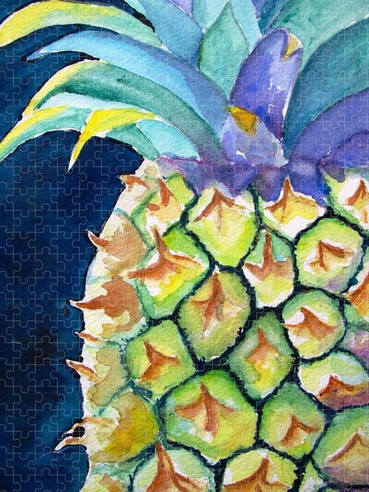 Pineapple Jigsaw Puzzle featuring the painting Pineapple by Carlin Blahnik CarlinArtWatercolor
