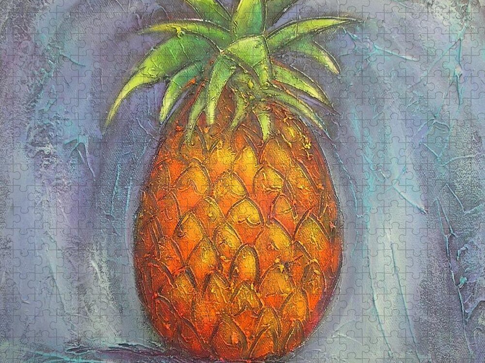 Pineapple Jigsaw Puzzle featuring the painting Pineapple Fruit Painting by Chris Hobel