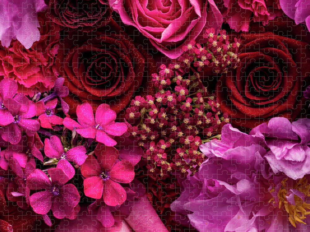 Tranquility Jigsaw Puzzle featuring the photograph Pink And Red Floral Arrangement, Detail by Jonathan Knowles