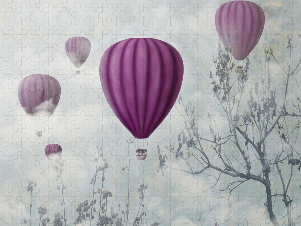Balloon Jigsaw Puzzle featuring the digital art Pink Balloons by Jelena Jovanovic