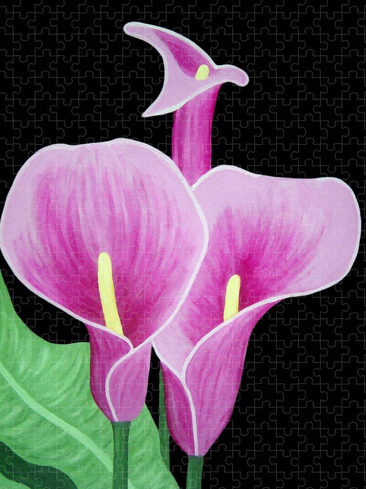 Flowers Jigsaw Puzzle featuring the painting Pink Calla Lilies 1 by Angelina Tamez