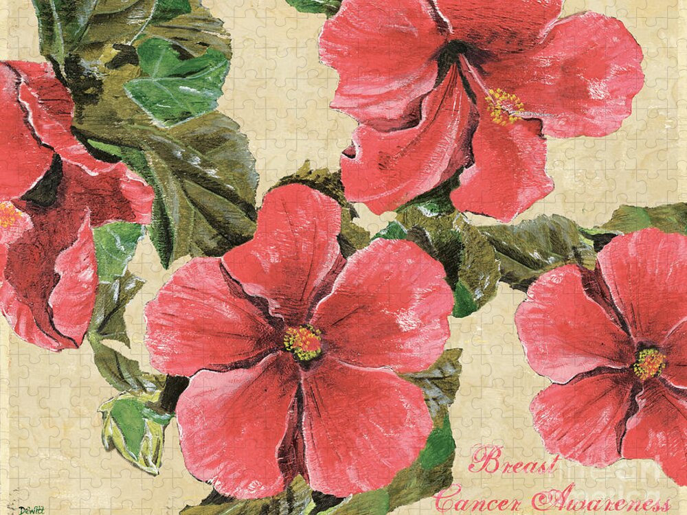Floral Jigsaw Puzzle featuring the painting Pink Hibiscus by Debbie DeWitt