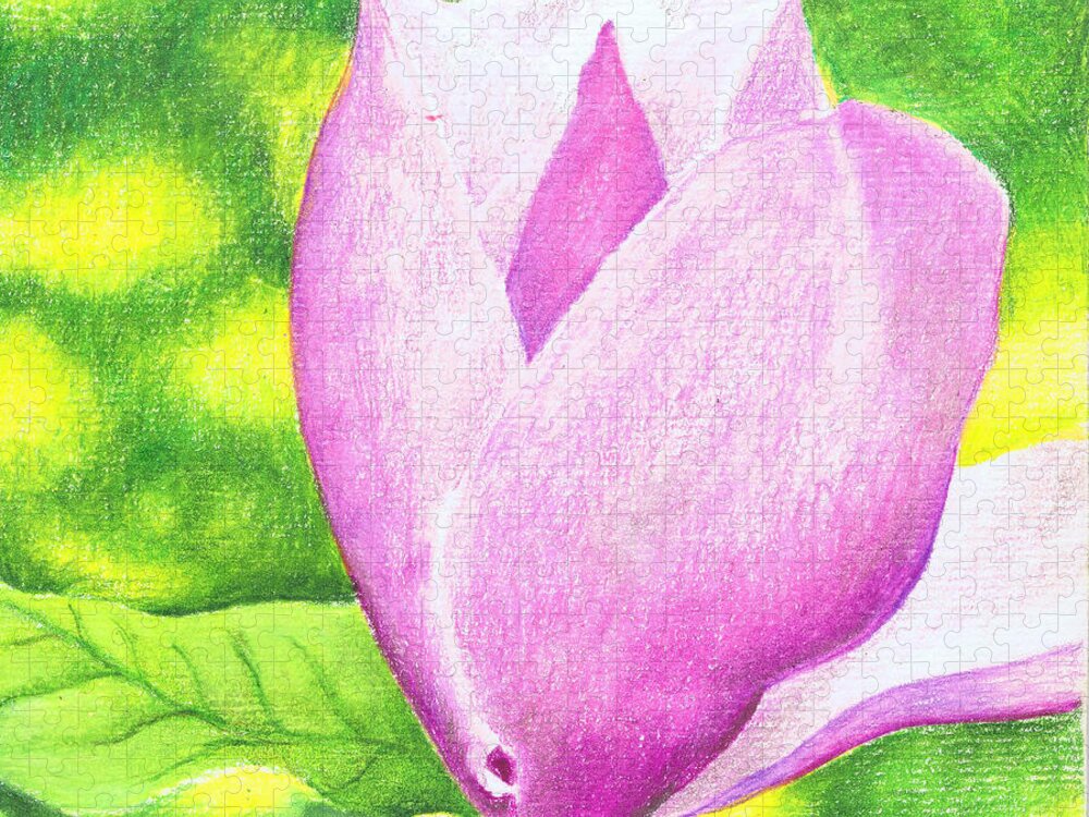 Pink Jigsaw Puzzle featuring the painting Pink Magnolia by Susan Herbst