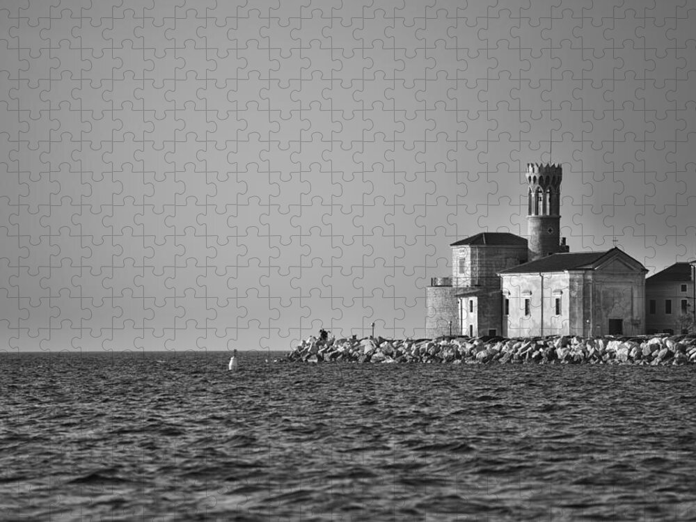 Sea Jigsaw Puzzle featuring the photograph Piran bw by Ivan Slosar