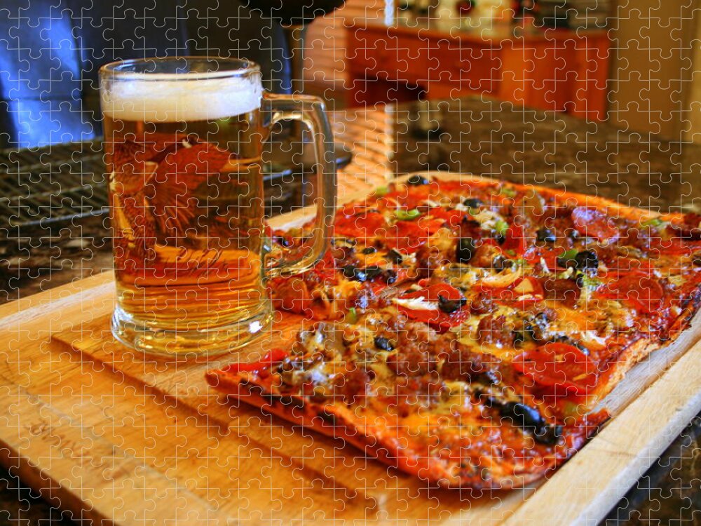 Food Jigsaw Puzzle featuring the photograph Pizza And Beer by Kay Novy