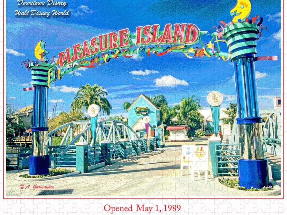 Pleasure Island Jigsaw Puzzle featuring the digital art Pleasure Island Sign and Walkway Downtown Disney by A Macarthur Gurmankin