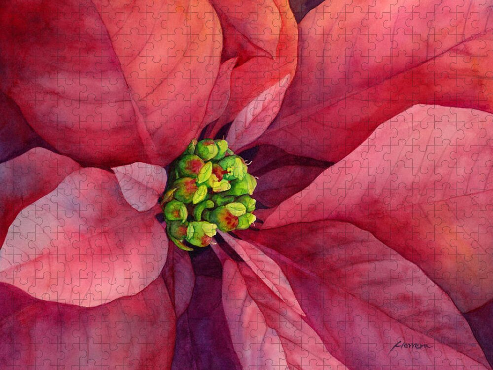 Poinsettia Jigsaw Puzzle featuring the painting Plum Poinsettia by Hailey E Herrera