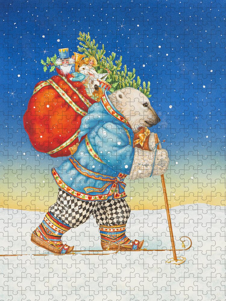 Christmas Jigsaw Puzzle featuring the painting Polar Bear Santa Claus by Lynn Bywaters