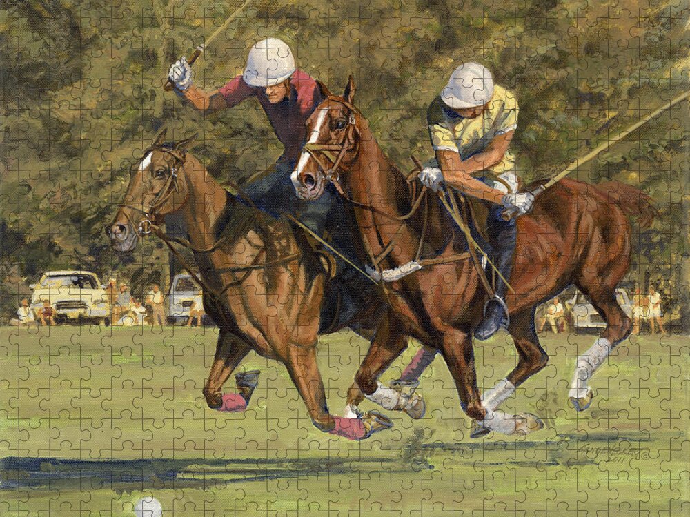Polo Jigsaw Puzzle featuring the painting Polo Players by Don Langeneckert