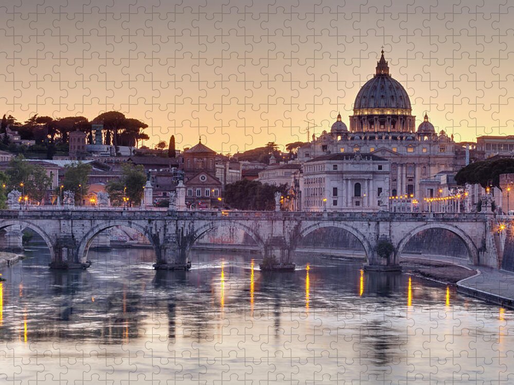 Arch Jigsaw Puzzle featuring the photograph Ponte Santangelo And St Peters Basilica by Julian Elliott Photography