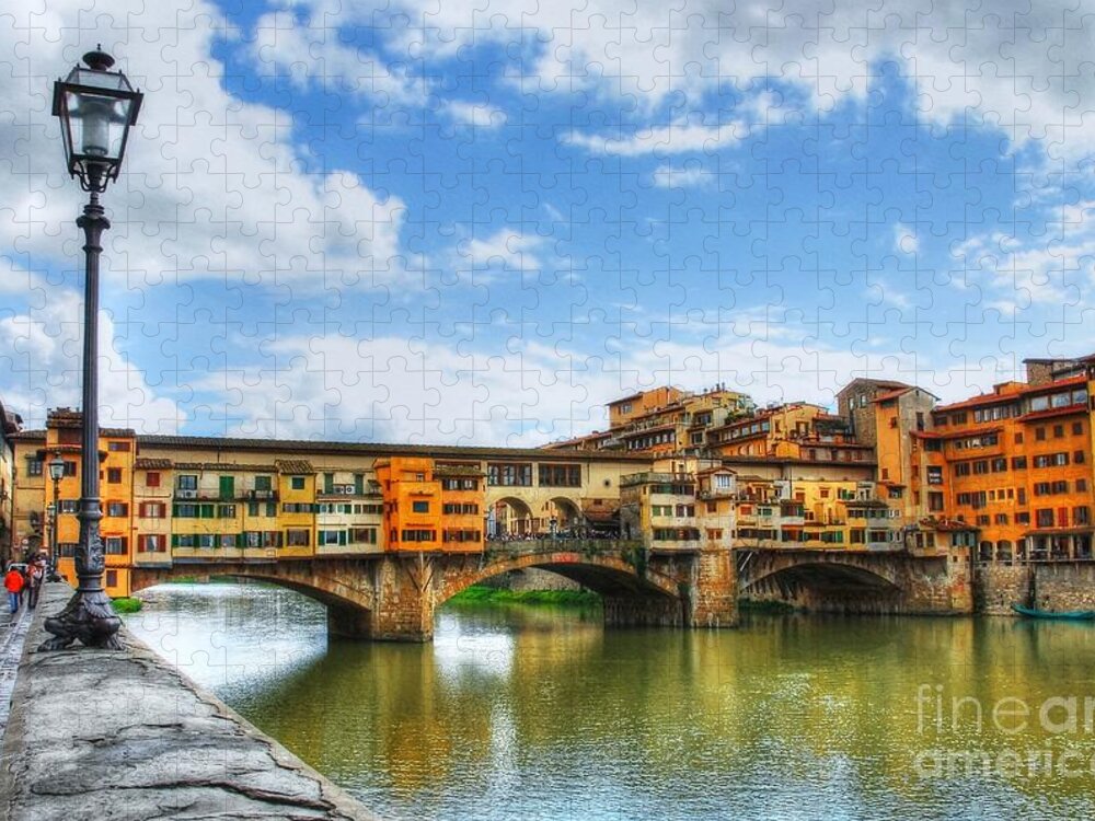 Ponte Vecchio At Florence Italy Jigsaw Puzzle featuring the photograph Ponte Vecchio At Florence Italy by Mel Steinhauer