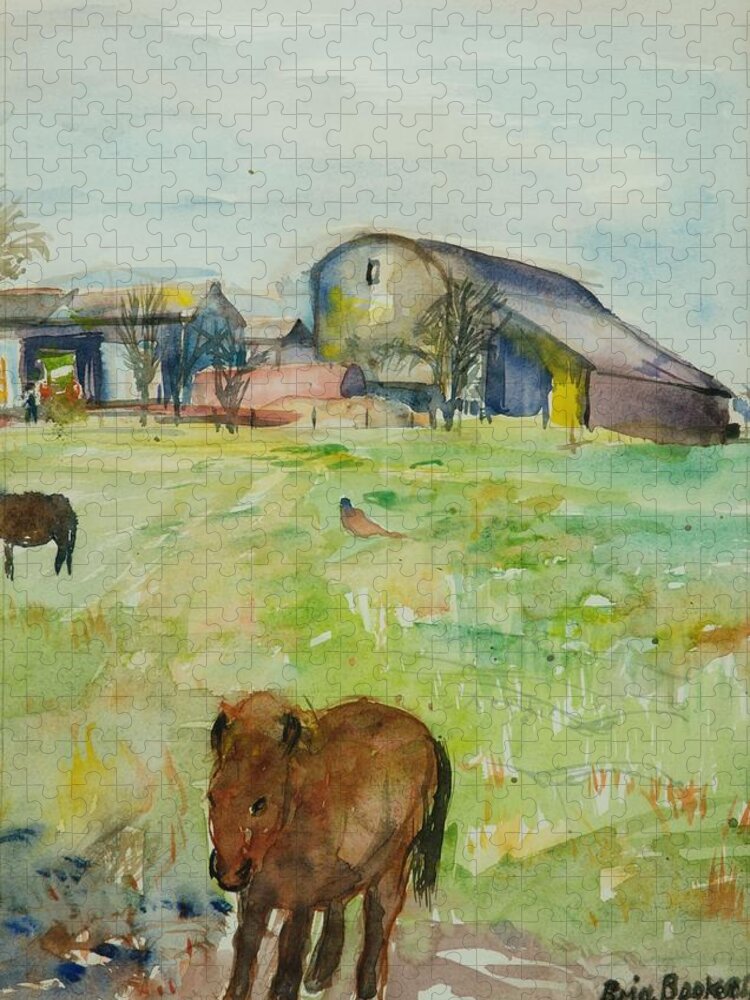 Rural Jigsaw Puzzle featuring the photograph Pony In The Farm Meadow, East Green, 1980 Wc On Paper by Brenda Brin Booker