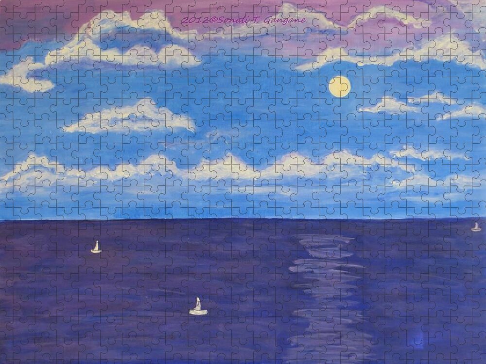 The Moonlight Jigsaw Puzzle featuring the painting Poornima by Sonali Gangane