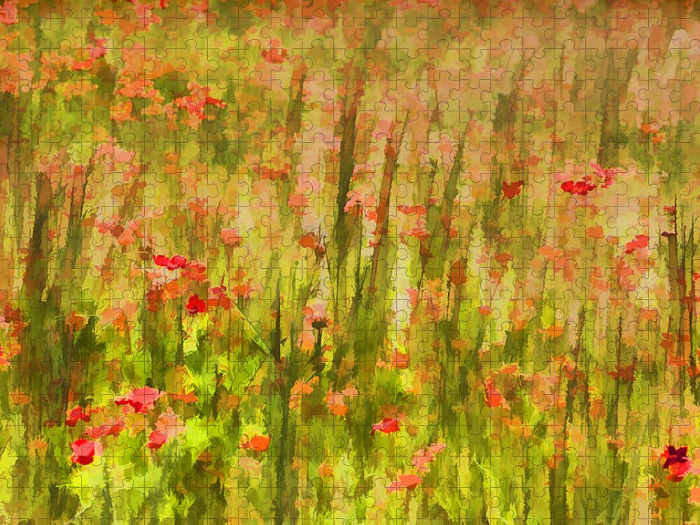 Flowers Meadow Jigsaw Puzzle featuring the painting Poppies of Tuscany II by David Letts