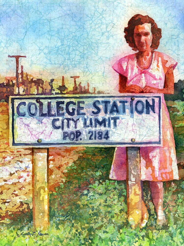 College Station Jigsaw Puzzle featuring the painting Population 2184 by Hailey E Herrera