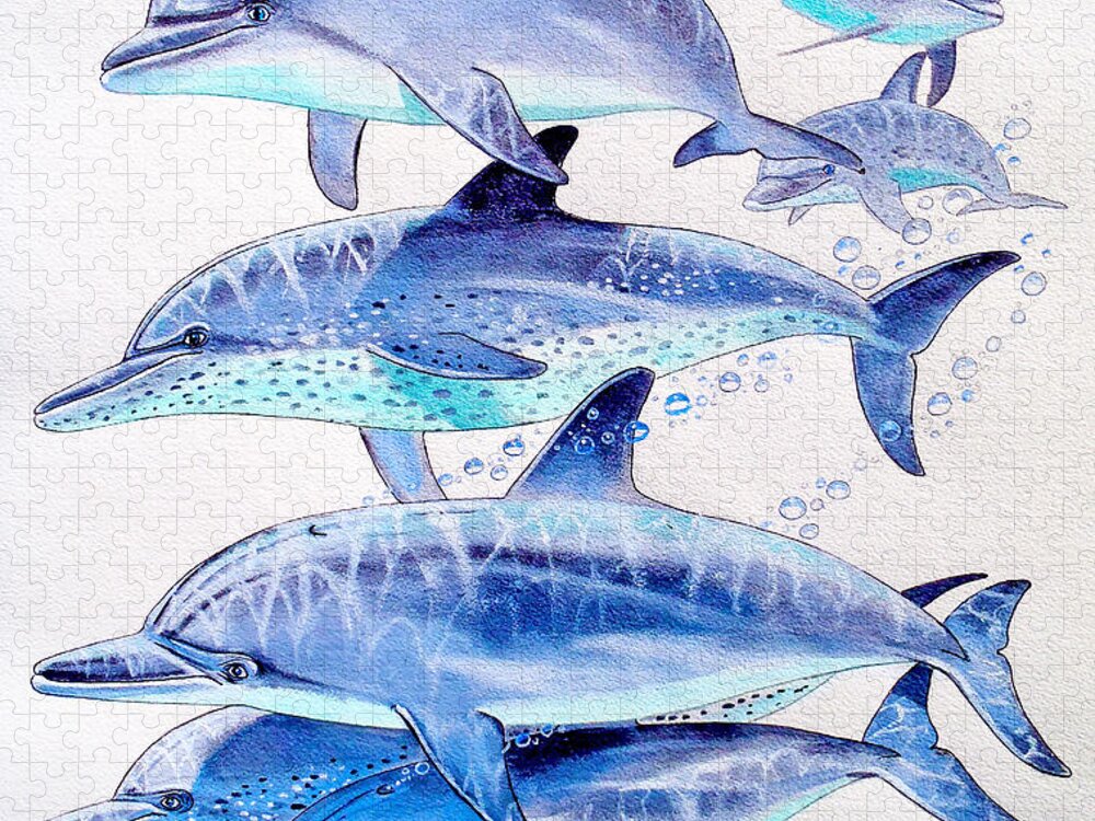 Porpoise Jigsaw Puzzle featuring the painting Porpoise play by Carey Chen