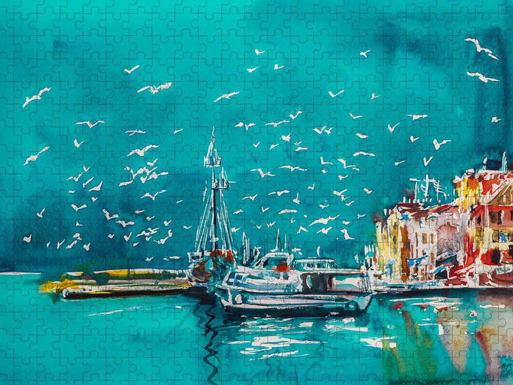 Port Jigsaw Puzzle featuring the painting Port by Kovacs Anna Brigitta