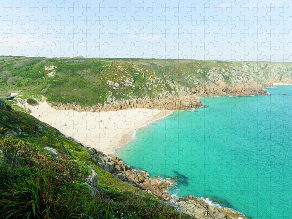 Tranquility Jigsaw Puzzle featuring the photograph Porthcurno Beach, Cornwall, Uk by John Harper