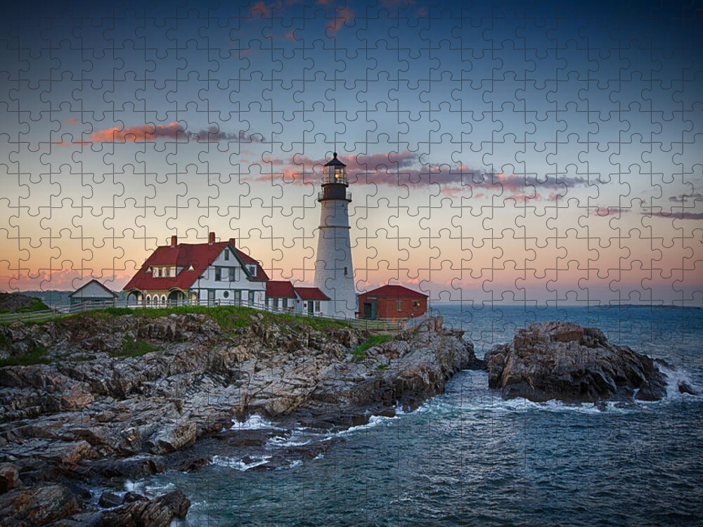 Lighthouse Jigsaw Puzzle featuring the photograph Portland Headlight Sunset by John Haldane