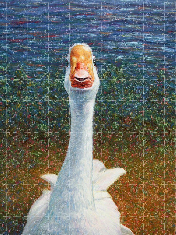 Goose Jigsaw Puzzle featuring the painting Portrait of a Goose by James W Johnson