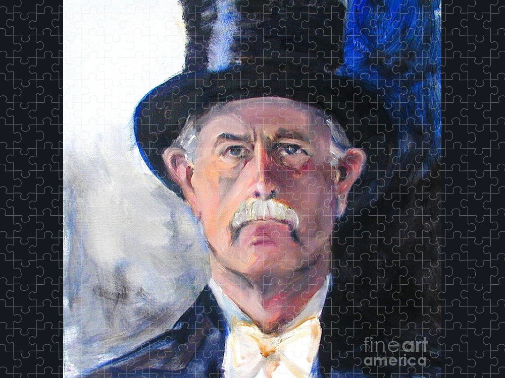 Portrait Painting Of Man Jigsaw Puzzle featuring the painting Portrait of a man in top hat by Greta Corens